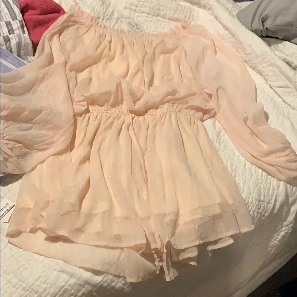 Blush pink off the shoulder dress